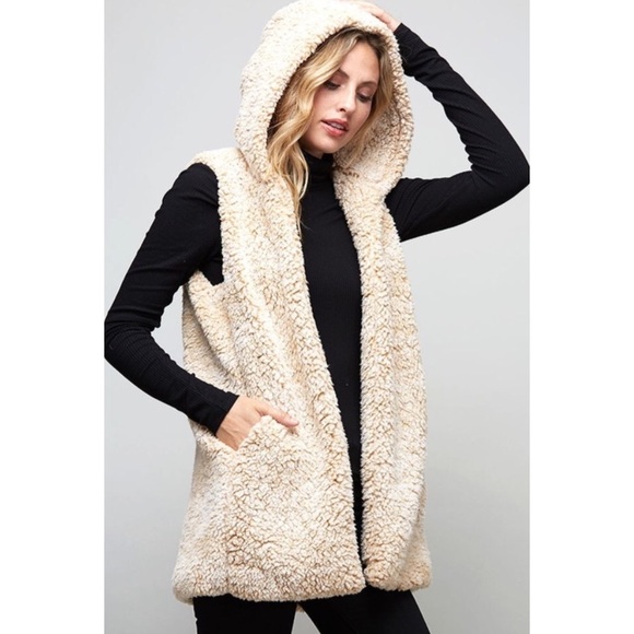 Couture Gypsy Jackets & Blazers - ❗️CLEARANCE❗️Beige Sherpa Oversize Hood Vest S M L